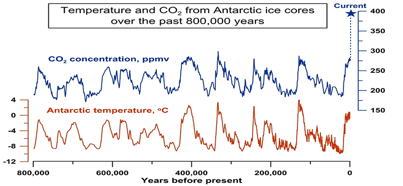 Temperature and CO2 from Antarctic Ice Cores